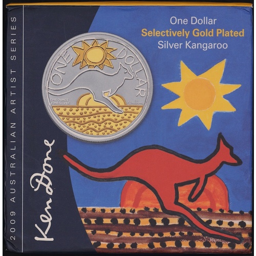 2009 One Dollar Silver Proof Coin Kangaroo Gold Plated Ken Done