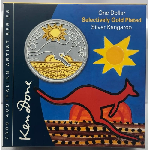 2009 Silver 1 Dollar Proof Coin Kangaroo Gold Plated Ken Done