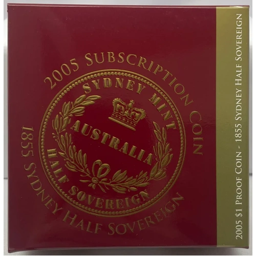 2005 1 Dollar Proof Ballot Issue Sydney Mint 1855 Half Sovereign
