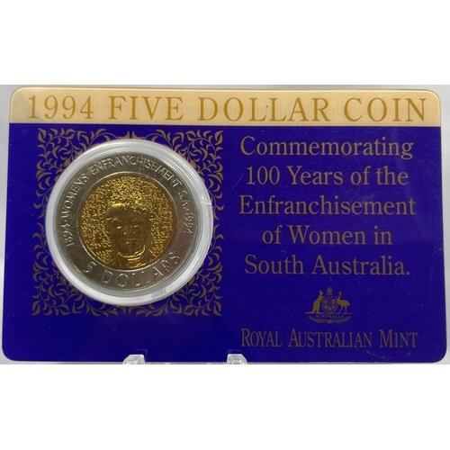 1994 Five Dollar Uncirculated Bi-Metallic Coin Enfranchisement of Women