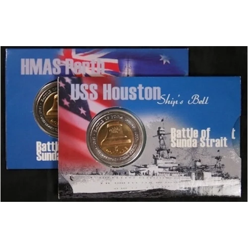 2002 5 Dollar Unc Coin Pair - Battle of Sunda Strait USS Houston and HMAS Perth