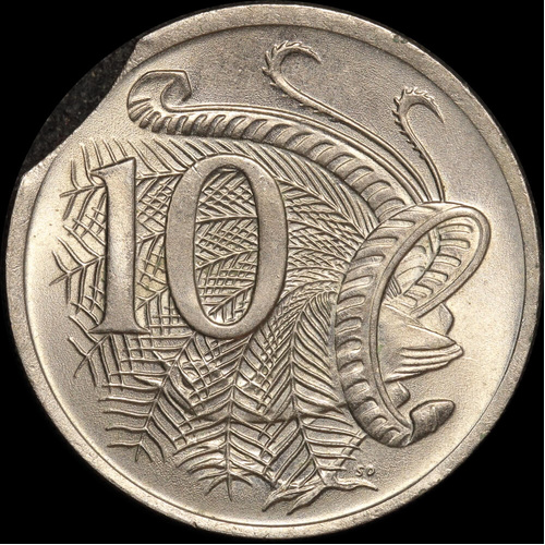 1974 10 Cent Clipped Planchet Error KM# 65 Uncirculated