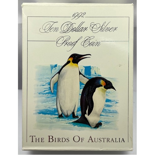 1992 Silver 10 Dollar Proof Coin Birds of Australia Emperor Penguin