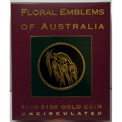 1996 Gold 100 Dollar Unc Coin Floral Emblems - Blue Gum