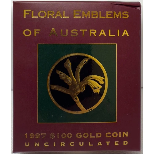 1997 Gold 100 Dollar Unc Coin Floral Emblems Kangaroo Paw