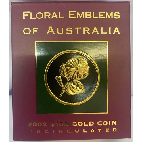 2002 Gold 100 Dollar Gold Unc Coin Floral Emblems Sturt Desert Rose