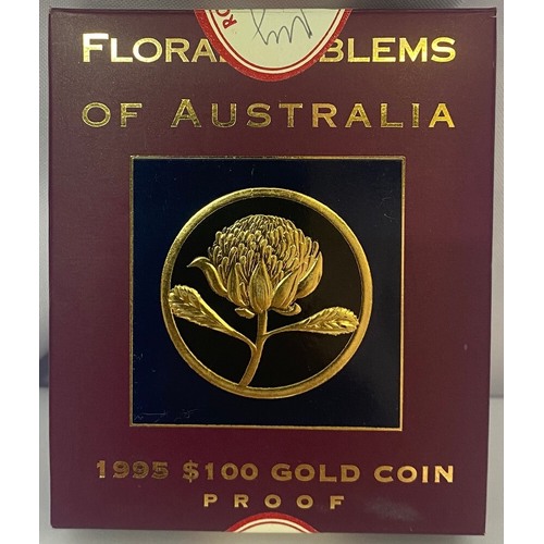 1995 Gold 100 Dollar Proof Coin - Floral Emblems Waratah