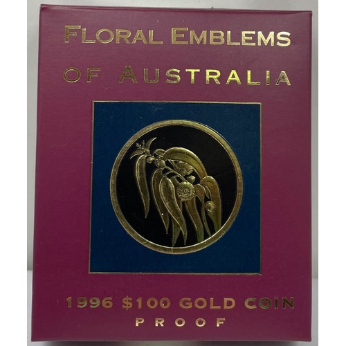 1996 Gold 100 Dollar Proof Coin - Floral Emblems Blue Gum