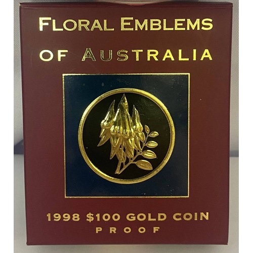 1998 Gold 100 Dollar Proof Coin Floral Emblems Sturt Desert Pea