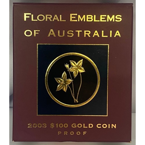 2003 Gold 100 Dollar Proof Coin - Floral Emblems Royal Blue Bell