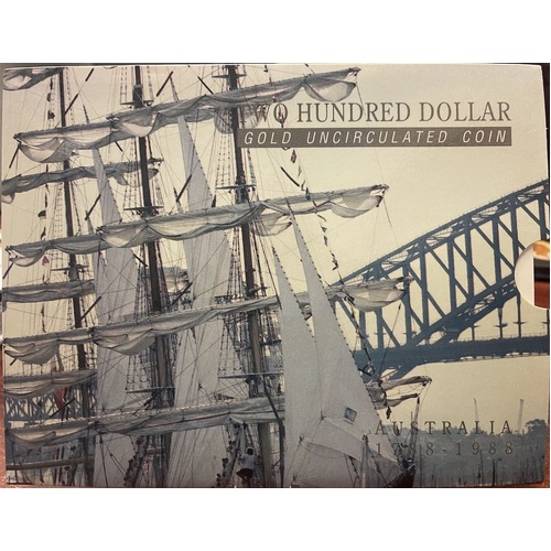 1988 200 Dollar Unc Gold Coin First Fleet Landing