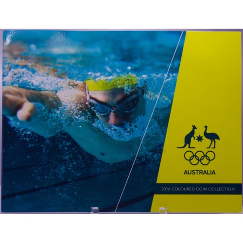 2016 Coloured 2 Dollar 5 Coin Set Australian Olympic Team Swimming Cover