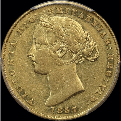 1857 Sydney Mint Type II Sovereign PCGS AU53