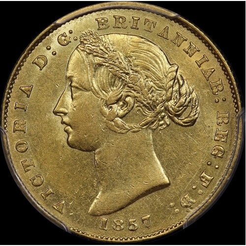 1857 Sydney Mint Type II Sovereign PCGS AU55