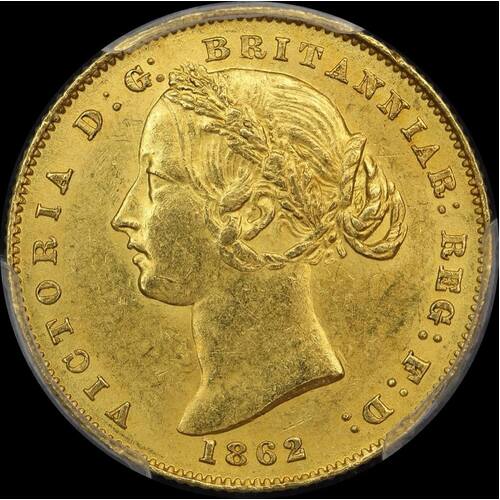 1862 Sydney Mint Type II Sovereign Unc (PCGS MS62+)