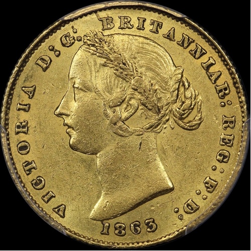 1863 Sydney Mint Type II Sovereign PCGS AU55