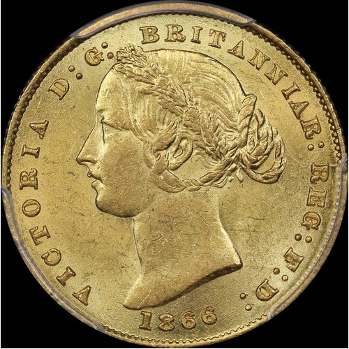 1866 Sydney Mint Type II Sovereign PCGS AU58