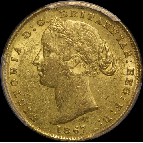 1867 Sydney Mint Type II Sovereign PCGS AU58