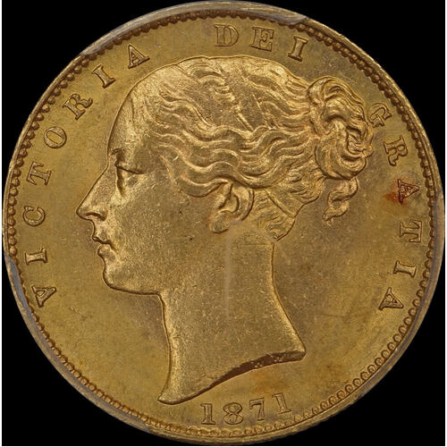 1871 Sydney Shield Sovereign WW Incuse Choice Unc (PCGS MS63)