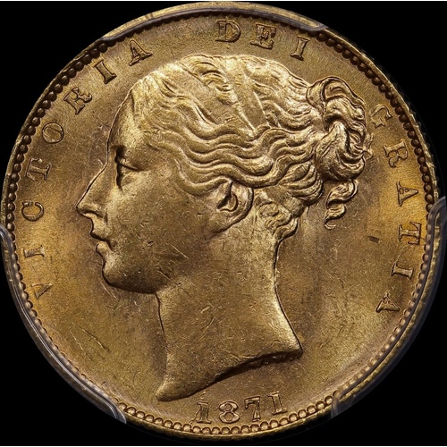 1871 Sydney Shield Sovereign WW Raised Unc (PCGS MS61)
