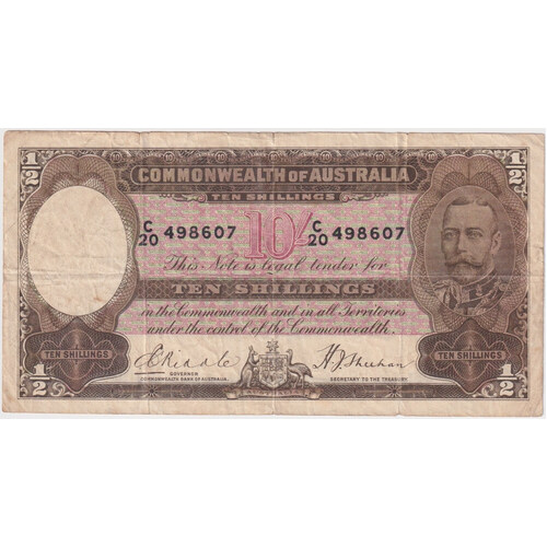 1933 Ten Shilling Riddle/Sheehan R9 Very Good