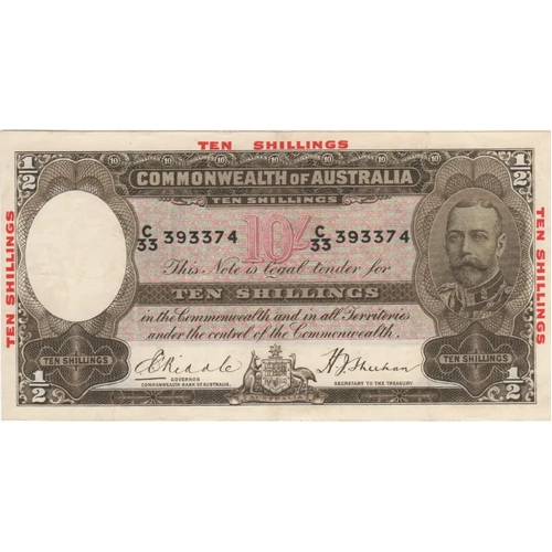 1934 Ten Shilling Riddle/Sheehan R10 about EF