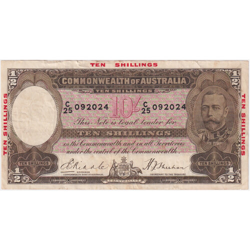 1934 Ten Shilling Riddle/Sheehan R10 about VF