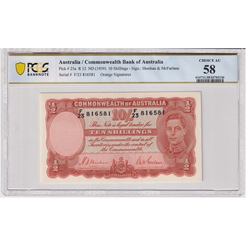 1939 Ten Shilling Sheehan/McFarlane R12 PCGS AU58