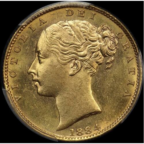 1884 Melbourne Shield Sovereign Unc (PCGS MS62)