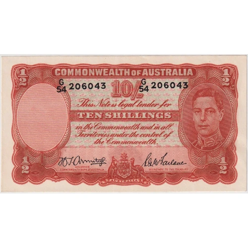 1942 Ten Shilling Armitage/McFarlane R13 about Unc