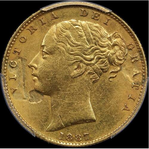 1887 Melbourne Shield Sovereign good VF ex Mount