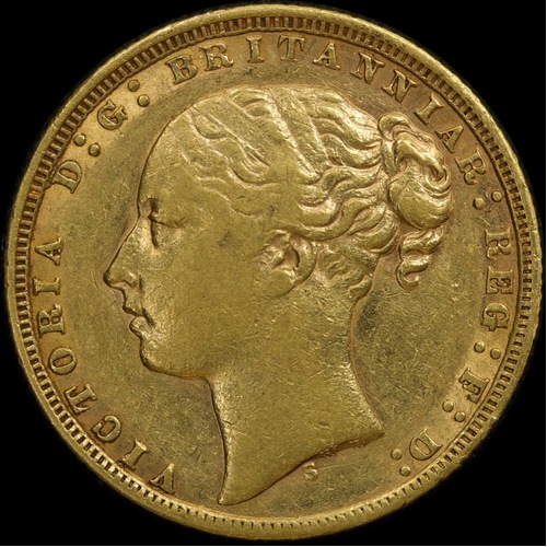 1871 Sydney Young Head Sovereign Small BP about VF