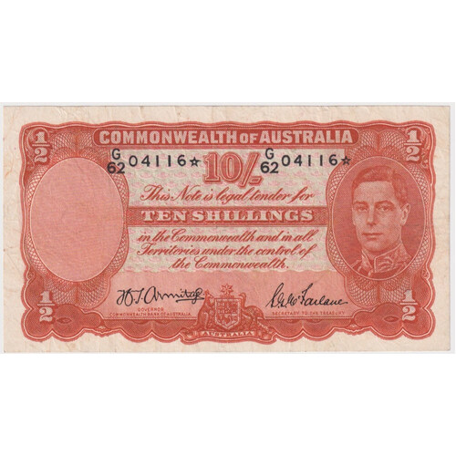 1942 Ten Shilling Armitage/McFarlane R13S about VF
