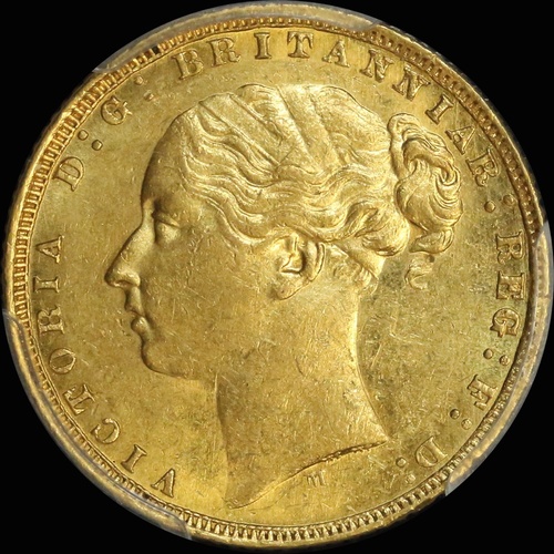 1872 Melbourne Young Head Sovereign PCGS AU58