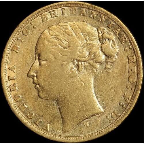 1872 Melbourne Young Head Sovereign about VF