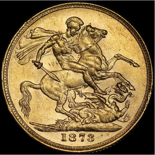 1873 Melbourne Young Head Sovereign about Unc