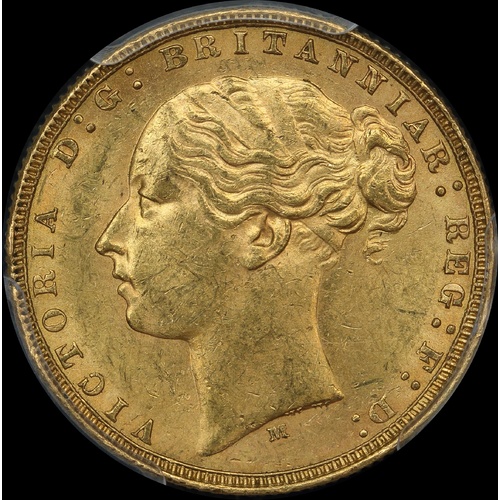 1874 Melbourne Young Head Sovereign Unc (PCGS MS62)