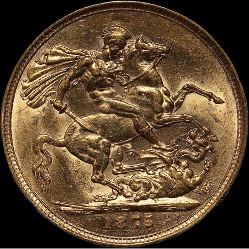 1875 Melbourne Young Head Sovereign Extremely Fine
