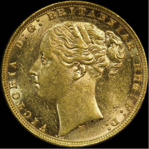 1876 Melbourne Young Head Sovereign about Unc