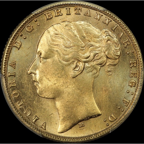 1876 Melbourne Young Head Sovereign Choice Unc (PCGS MS64+)