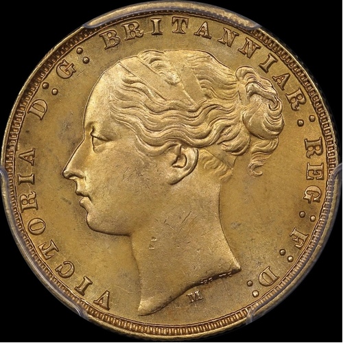 1877 Melbourne Young Head Sovereign PCGS MS63