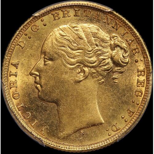 1879 Sydney Young Head Sovereign PCGS Genuine UNC Details