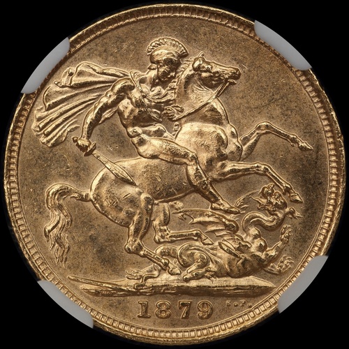 1879 Melbourne Young Head Sovereign Unc (NGC MS62)