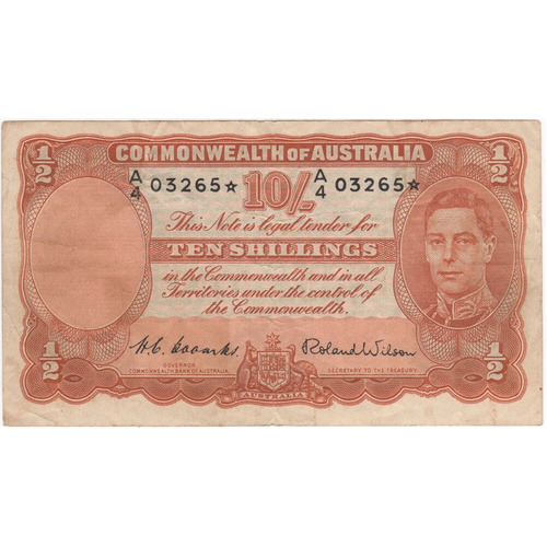 1952 Ten Shilling Star Note Coombs/Wilson R15S about VF