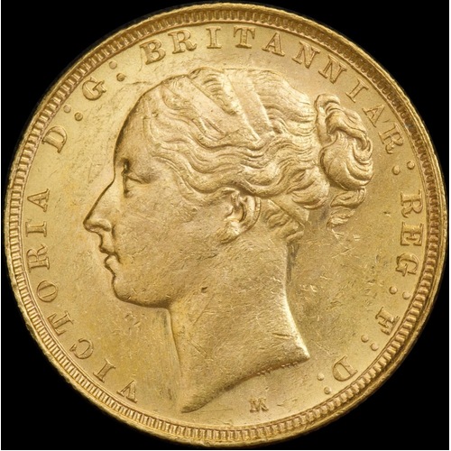 1884 Melbourne Young Head Sovereign about Unc