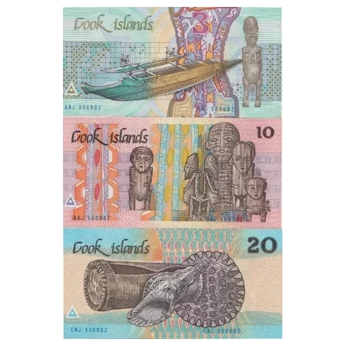 Cook Islands 1987 Set of 3 Notes ($3/$10/$20) Pick# PCS1 Uncirculated