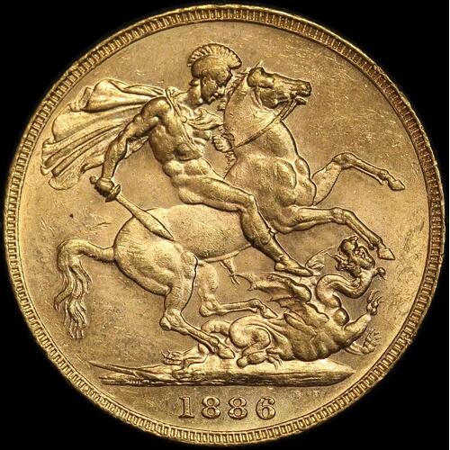 1886 Melbourne Young Head Sovereign about Unc