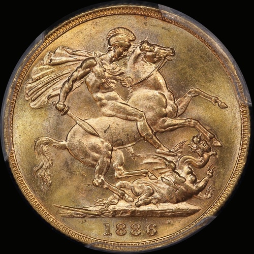 1886 Melbourne Young Head Sovereign Choice Unc (PCGS MS63)