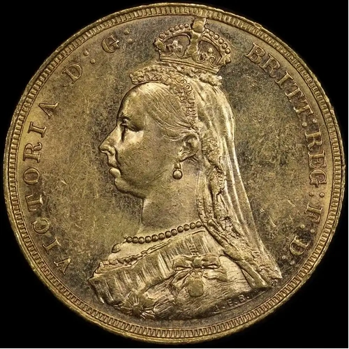 1887 Melbourne Jubilee Head Sovereign Small Spaced JEB good EF