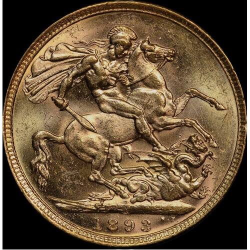 1893 Melbourne Veiled Head Sovereign good EF